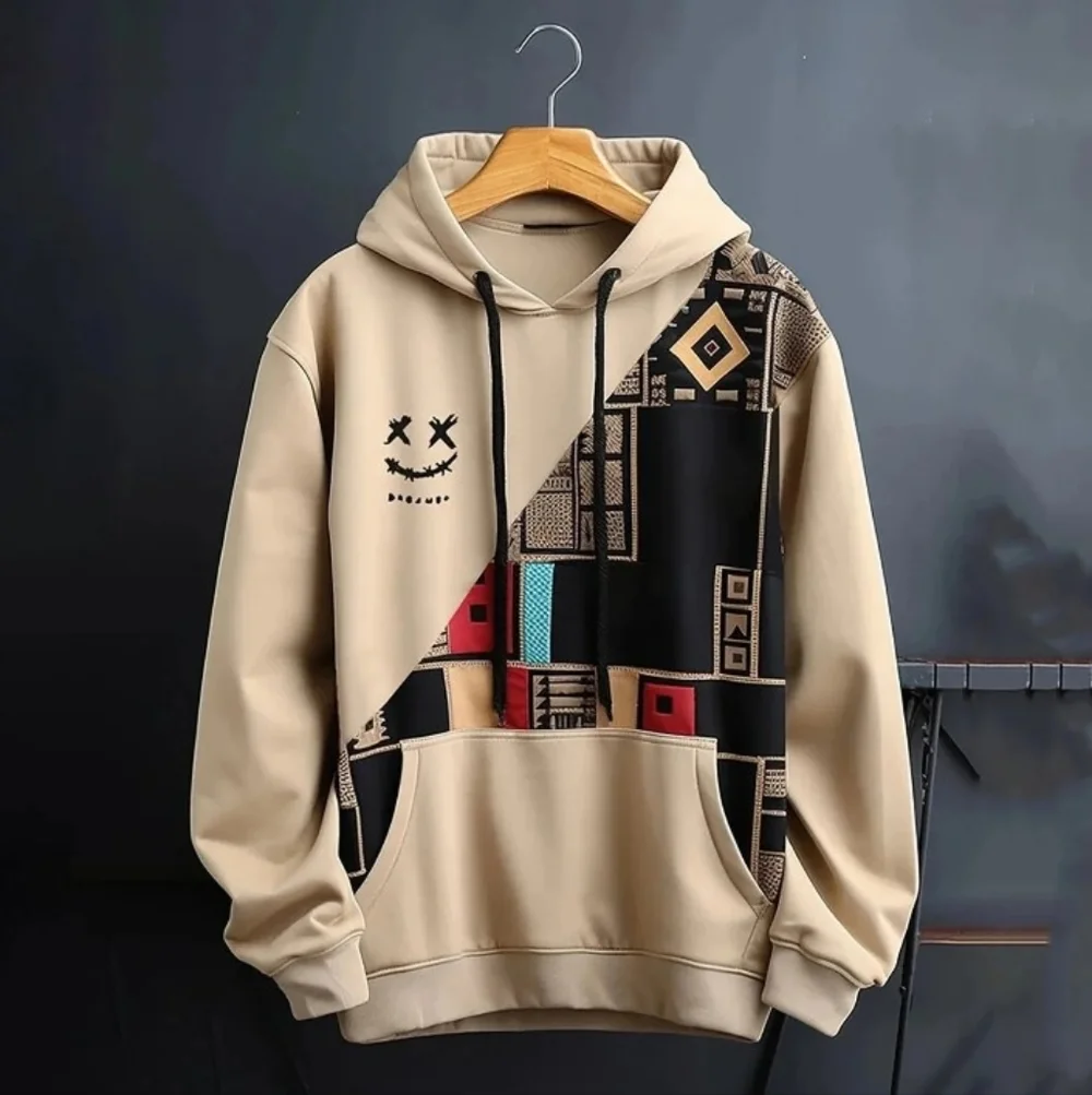 Hpapadks Fashion Casual Part Print Hooded Pullover Men's XXL Sweater Pre-owned